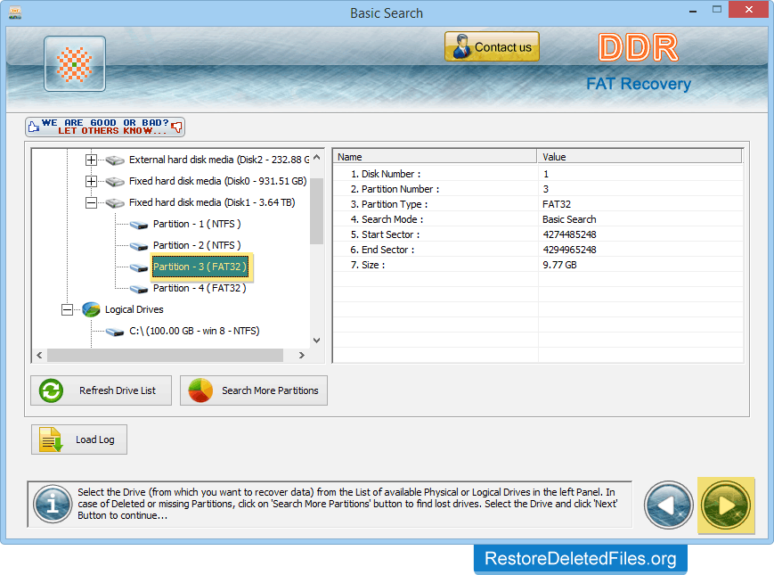 Select Partition Drive Restore Files - FAT Partition