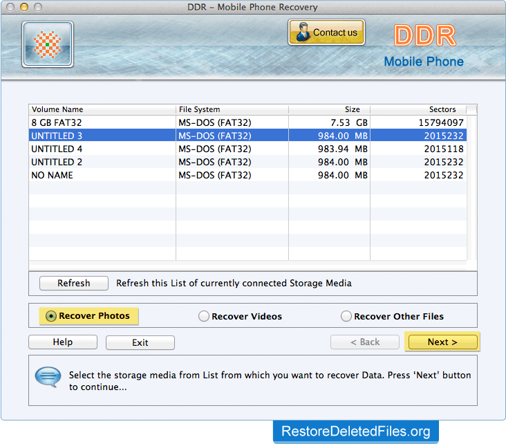 Select Storage Media Mac Restore Files - Mobile Phone
