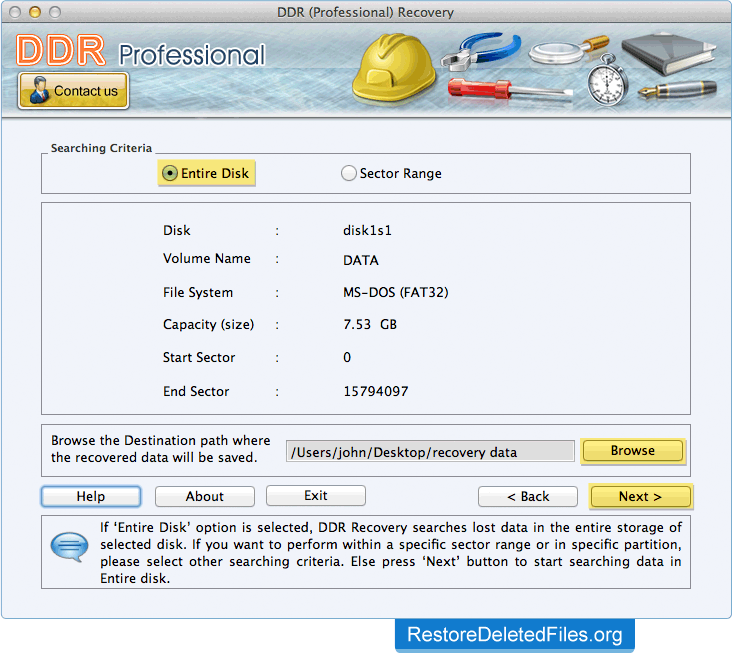 Select Searching Criteria Mac Restore Files - DDR Professional