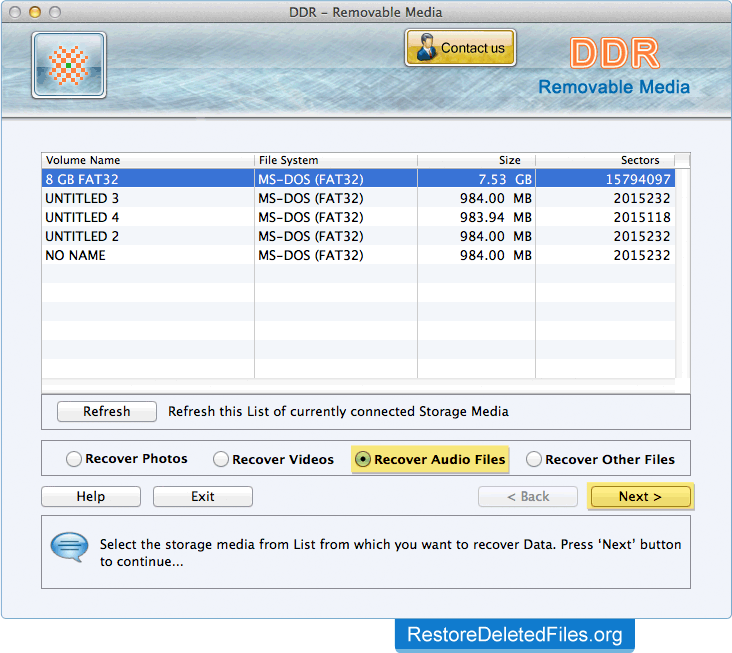 Select Storage Media Mac Restore Files - USB Storage Media