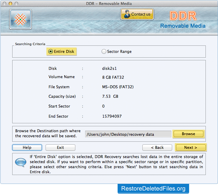 Select Searching Criteria Mac Restore Files - USB Storage Media