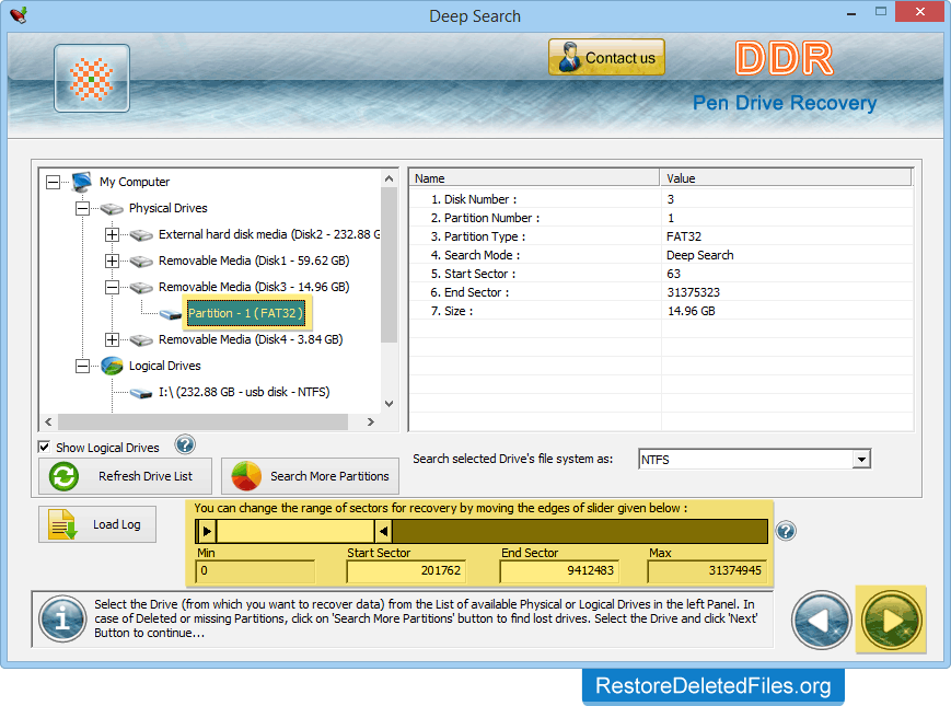 Select Drive Restore Files - USB Drive