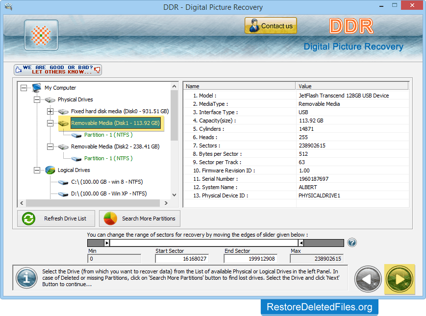 Select the Drive Restore Software - Digital Photos